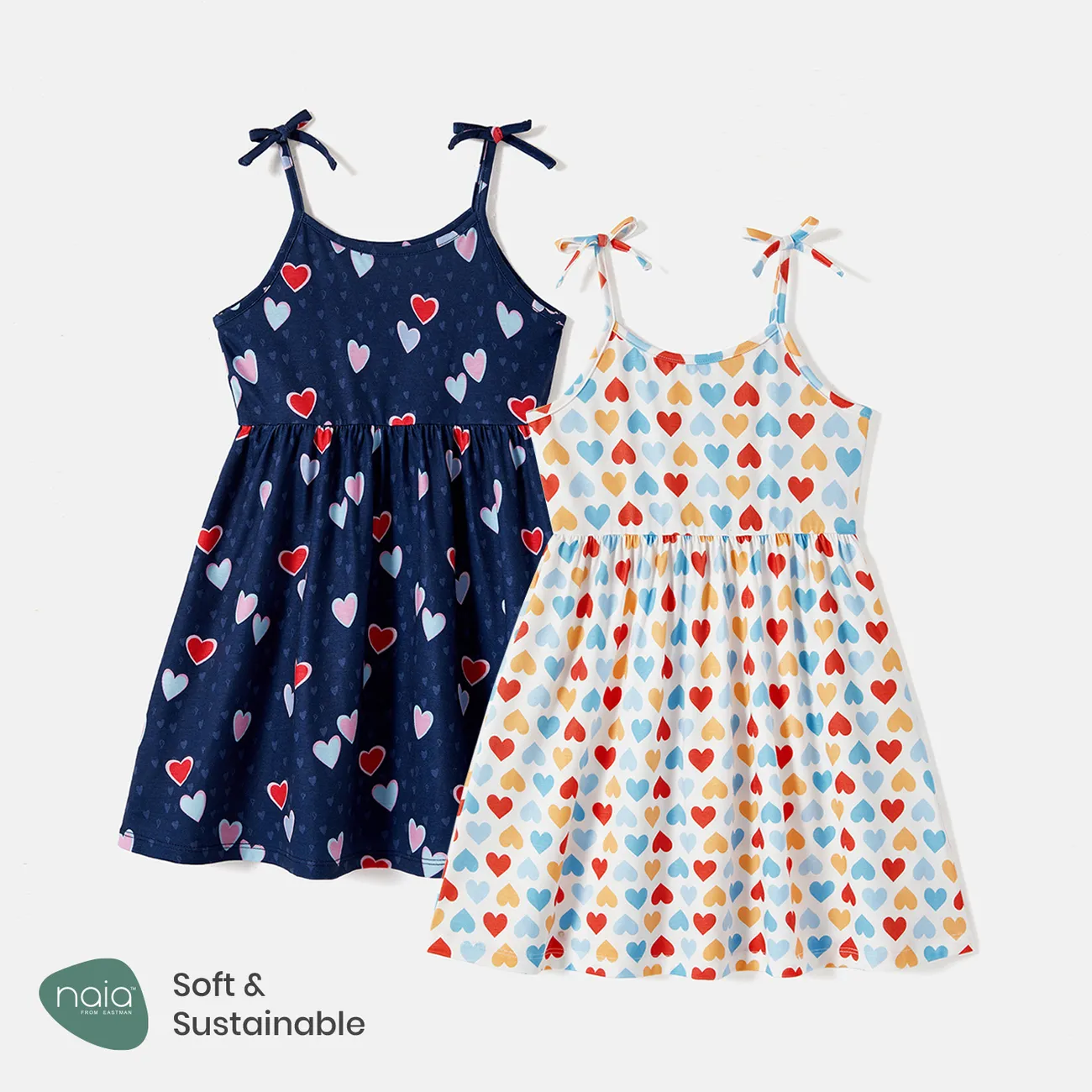 vestido lencero con diseño de lazo y estampado de corazones de colores naia™ para niños pequeños/niñas Blanco big image 1
