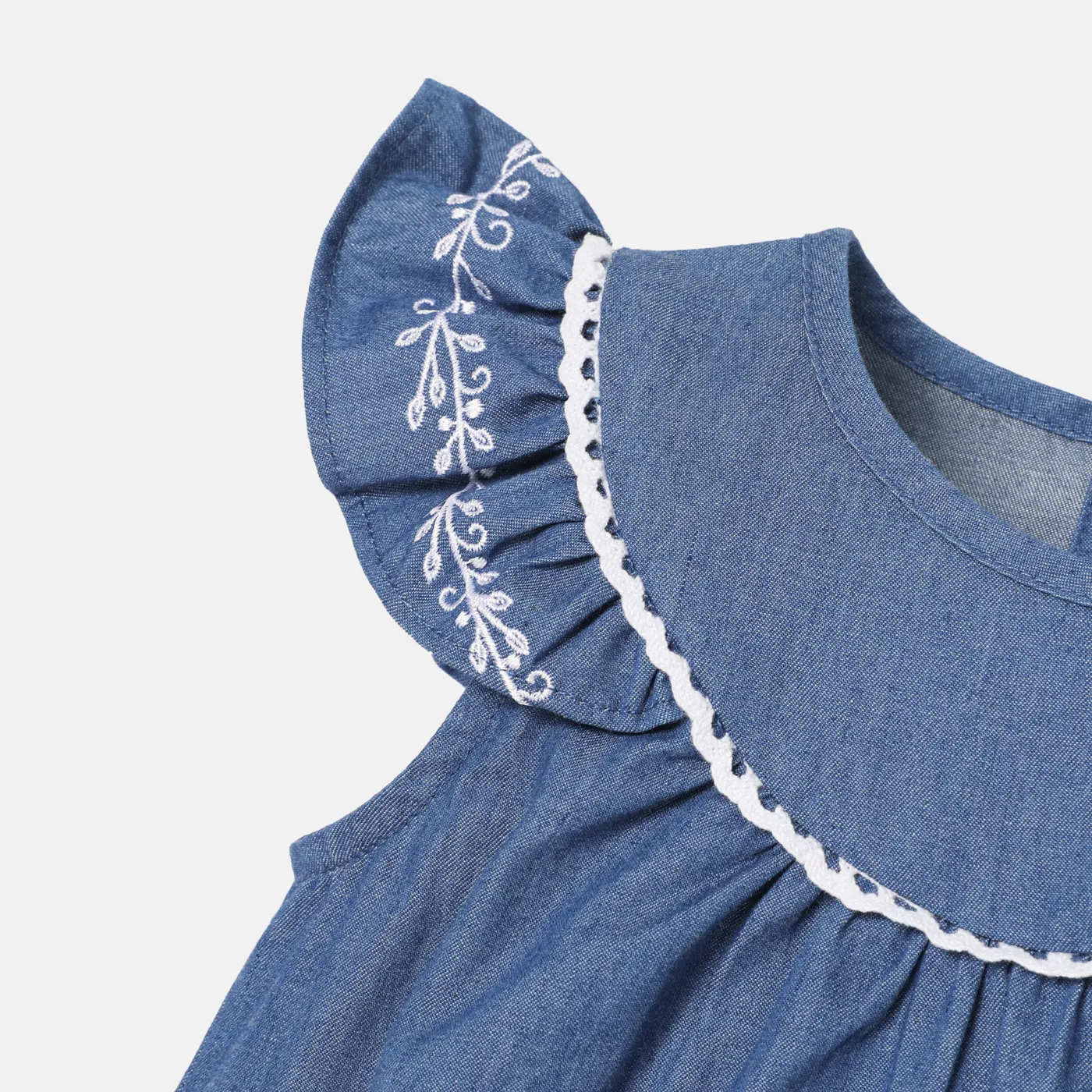 Baby Girl 100% Cotton Denim Flutter-sleeve Romper  image 3
