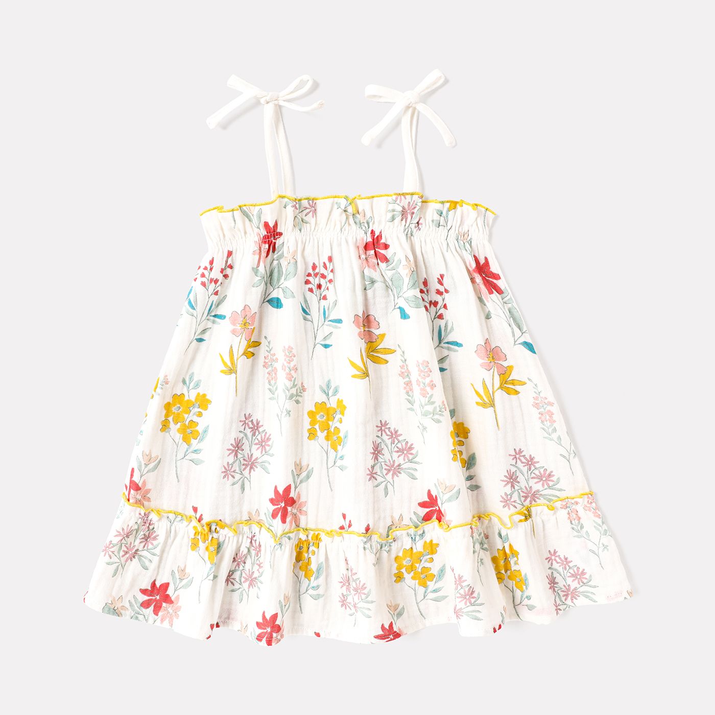 

Baby Girl 100% Cotton Floral Print Knot Shoulder Slip Dress