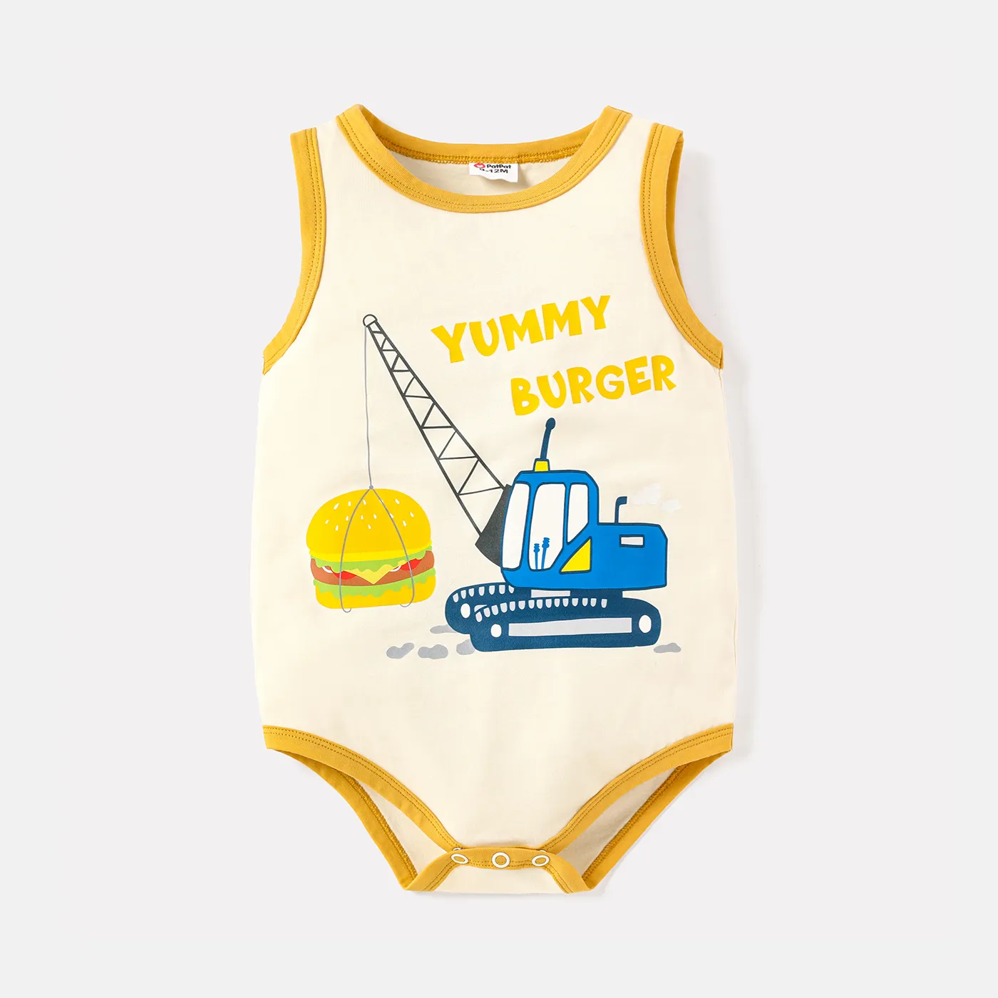 Baby Boy 100% Coton Véhicule D’ingénierie Et Burger Print Tank Body