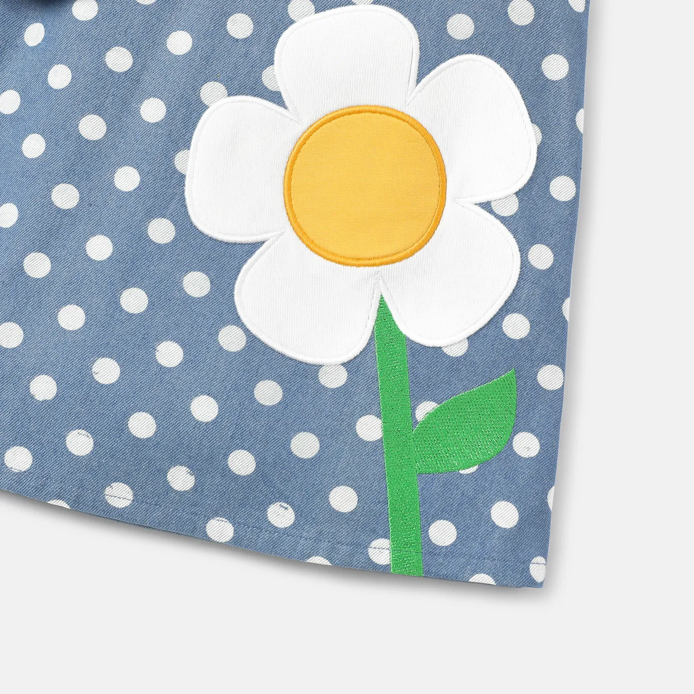 2pcs Baby Girl Lettuce Trim Rib-knit Top and Polka Dots Floral Graphic Overall Dress Set DENIMBLUE image 6