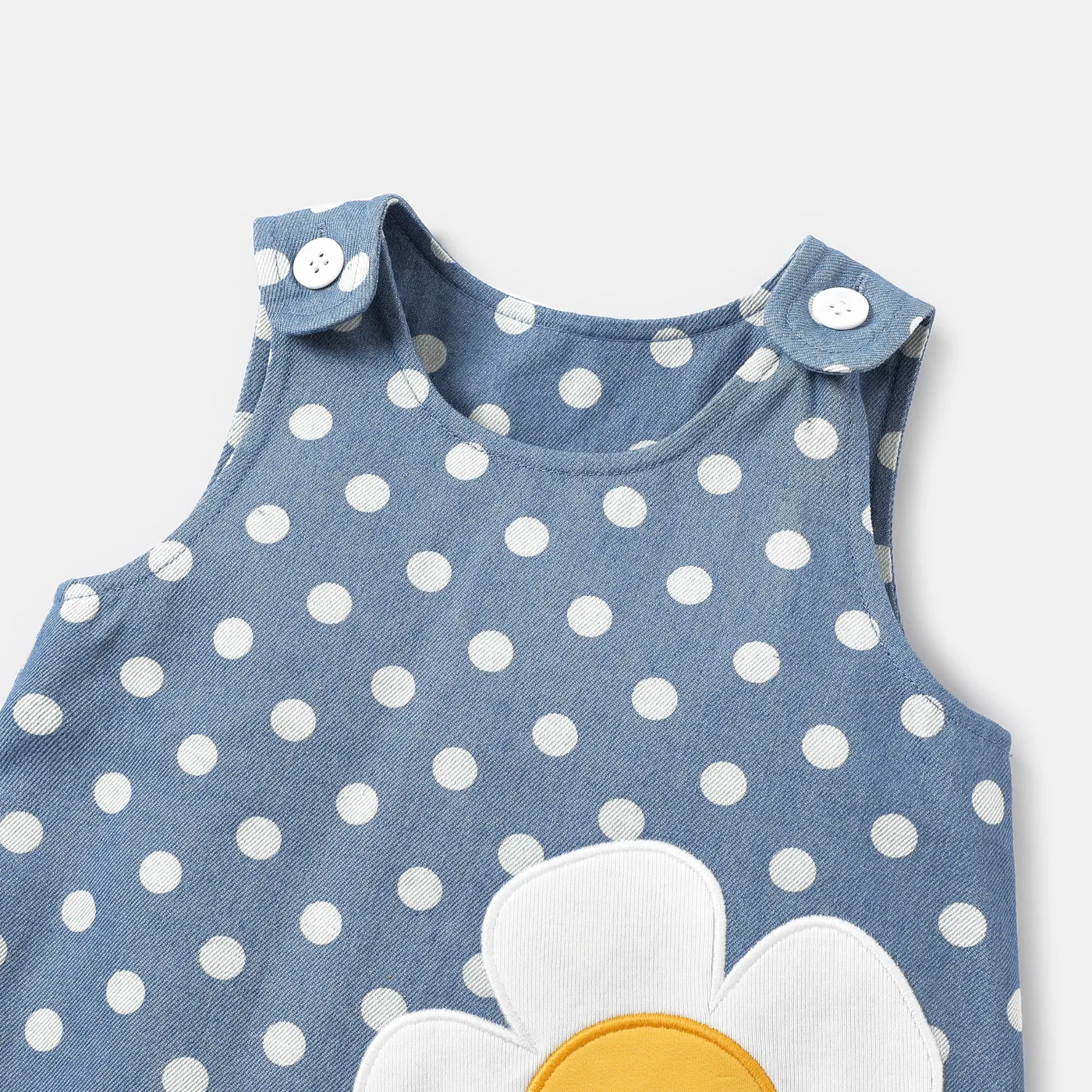 2pcs Baby Girl Lettuce Trim Rib-knit Top and Polka Dots Floral Graphic Overall Dress Set DENIMBLUE image 4
