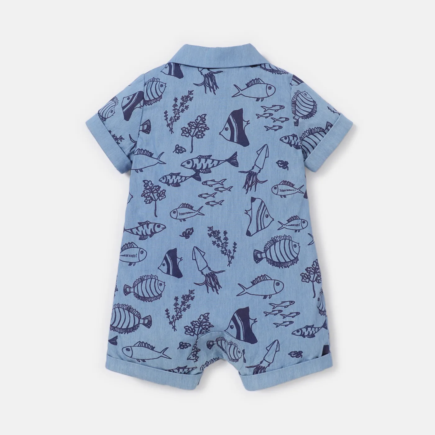 Baby Boy 100% Cotton Allover Fish Print Short-sleeve Shirt Jumpsuit DENIMBLUE image 2