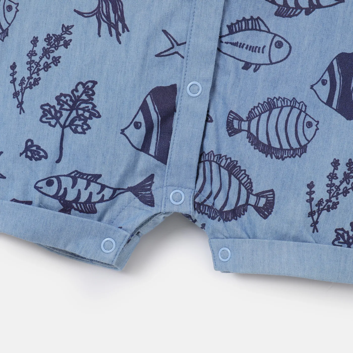 Baby Boy 100% Cotton Allover Fish Print Short-sleeve Shirt Jumpsuit DENIMBLUE image 4