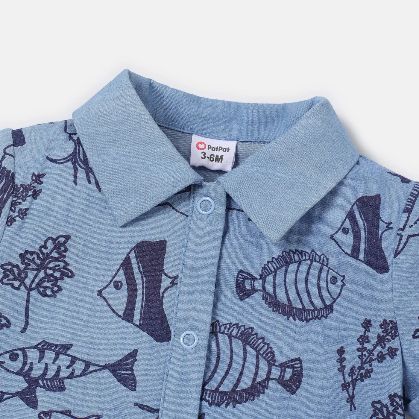 Baby Boy 100% Cotton Allover Fish Print Short-sleeve Shirt Jumpsuit DENIMBLUE image 3