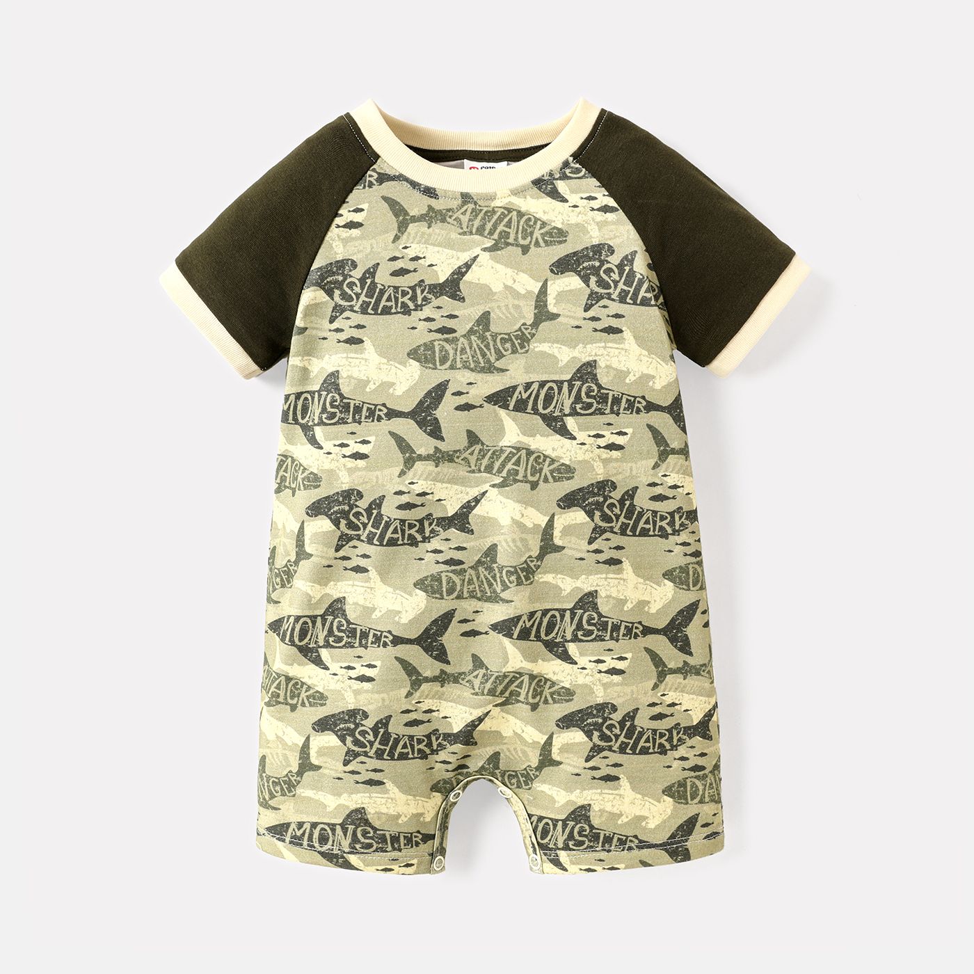 

Baby Boy Camouflage Shark Print Short-sleeve Jumpsuit