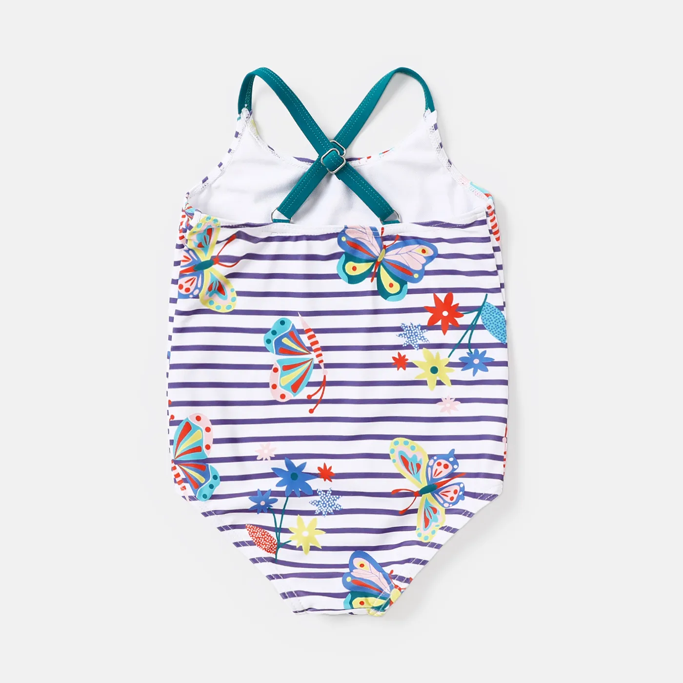 Baby Girl Butterfly & Stripe Onepiece Swimsuit Color block image 2