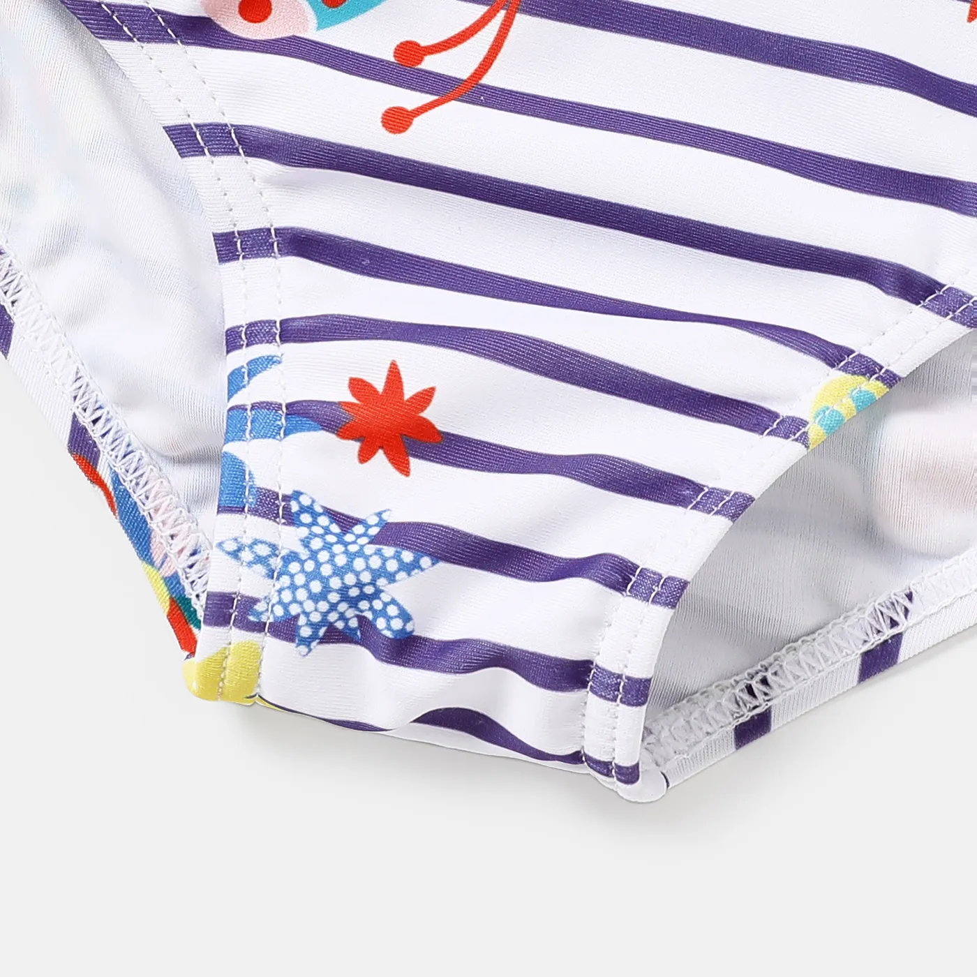 Baby Girl Butterfly & Stripe Onepiece Swimsuit Color block image 5