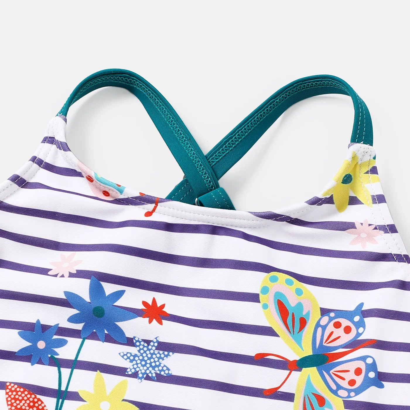Baby Girl Butterfly & Stripe Onepiece Swimsuit Color block image 3