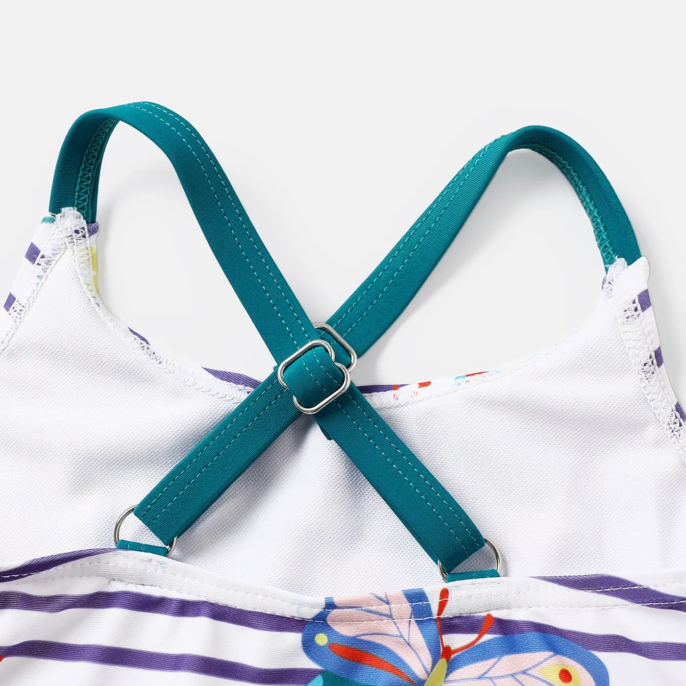 Baby Girl Butterfly & Stripe Onepiece Swimsuit Color block image 4