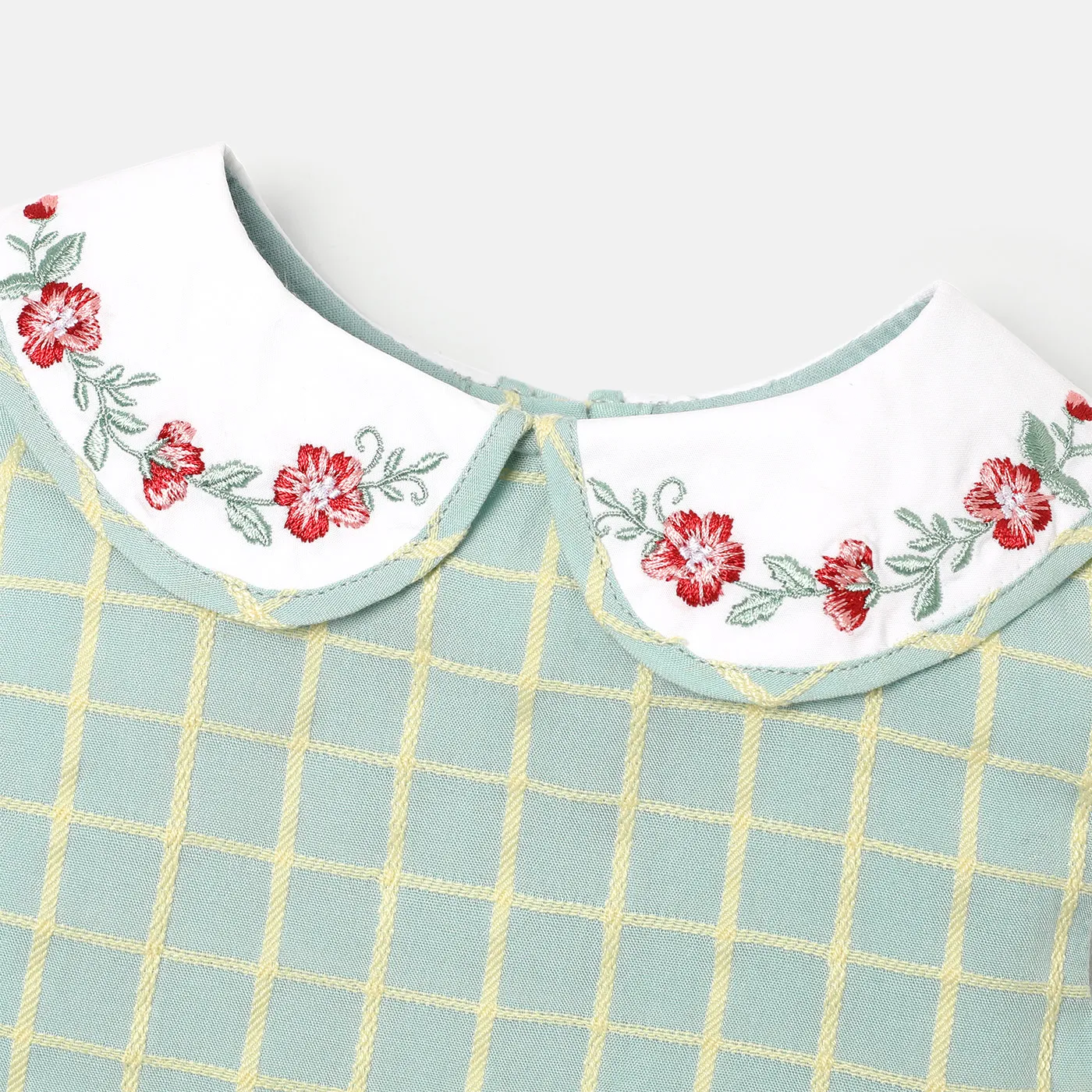 Baby Girl Floral Embroidered Contrast Collar Gingham Tank Dress  image 5