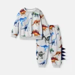 2pcs Toddler Boy Animal Dinosaur Print Sweatshirt and Elasticized Pants set Flecked Grey
