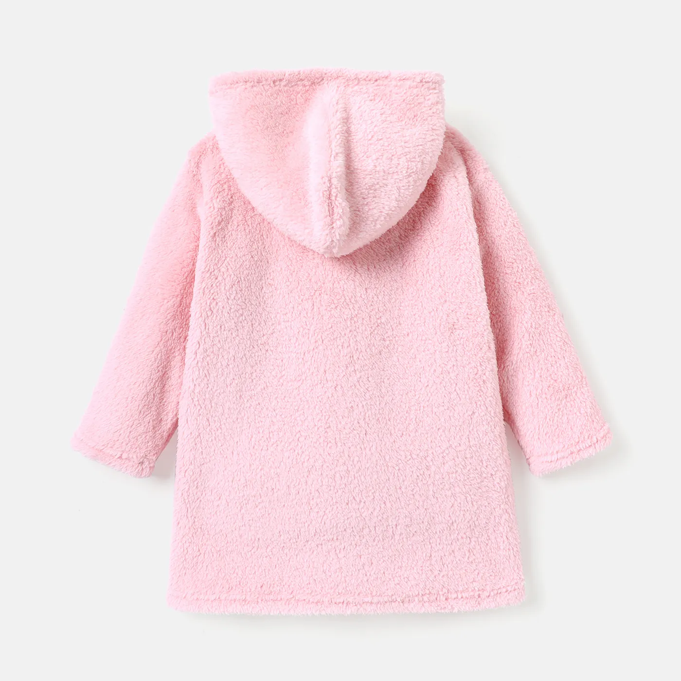 Kid Girl/Boy Solid Color Fluffy Fleece Hooded Coat Pink image 2