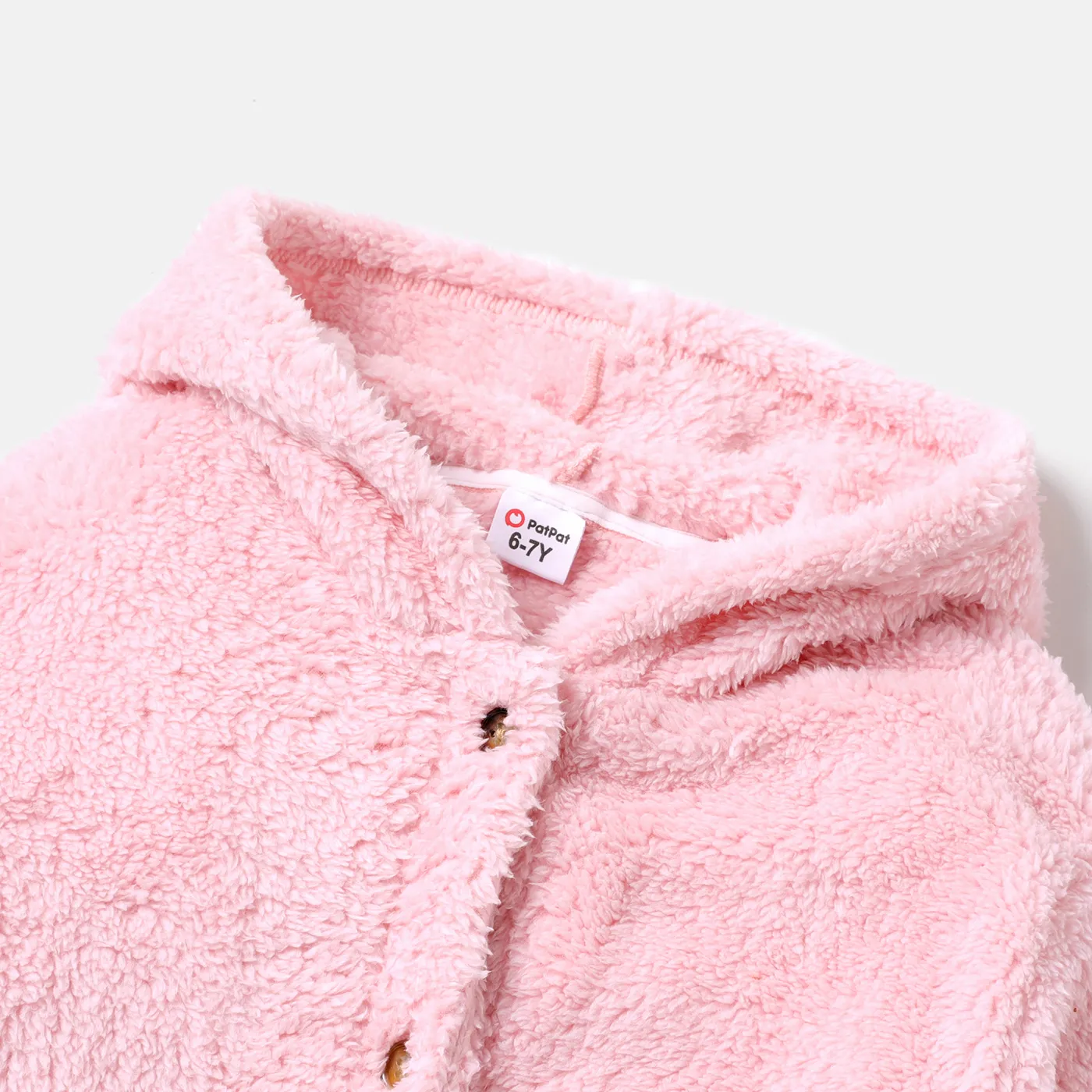Kid Girl/Boy Solid Color Fluffy Fleece Hooded Coat Pink image 3