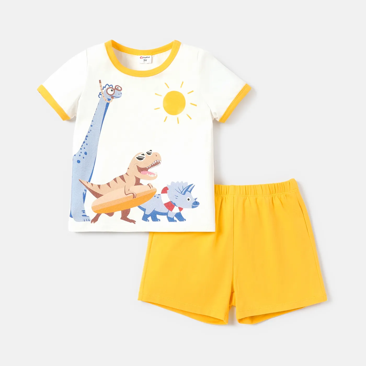 2 unidades Criança Menino Infantil Animais conjuntos de camisetas Branco amarelado big image 1