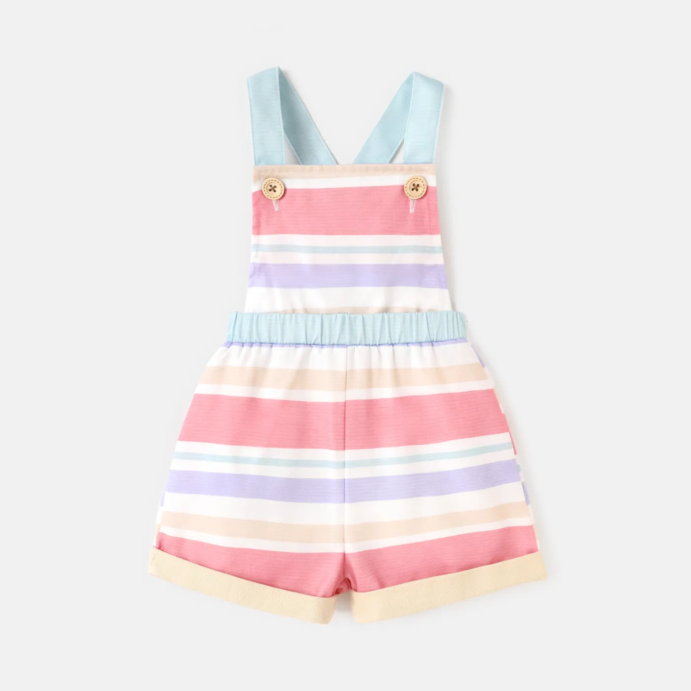 Baby Girl Cotton Rabbit Embroidered Flutter-sleeve Tee or Colorful Striped Overalls Shorts Colorful