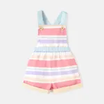 Baby Girl Cotton Rabbit Embroidered Flutter-sleeve Tee or Colorful Striped Overalls Shorts Colorful