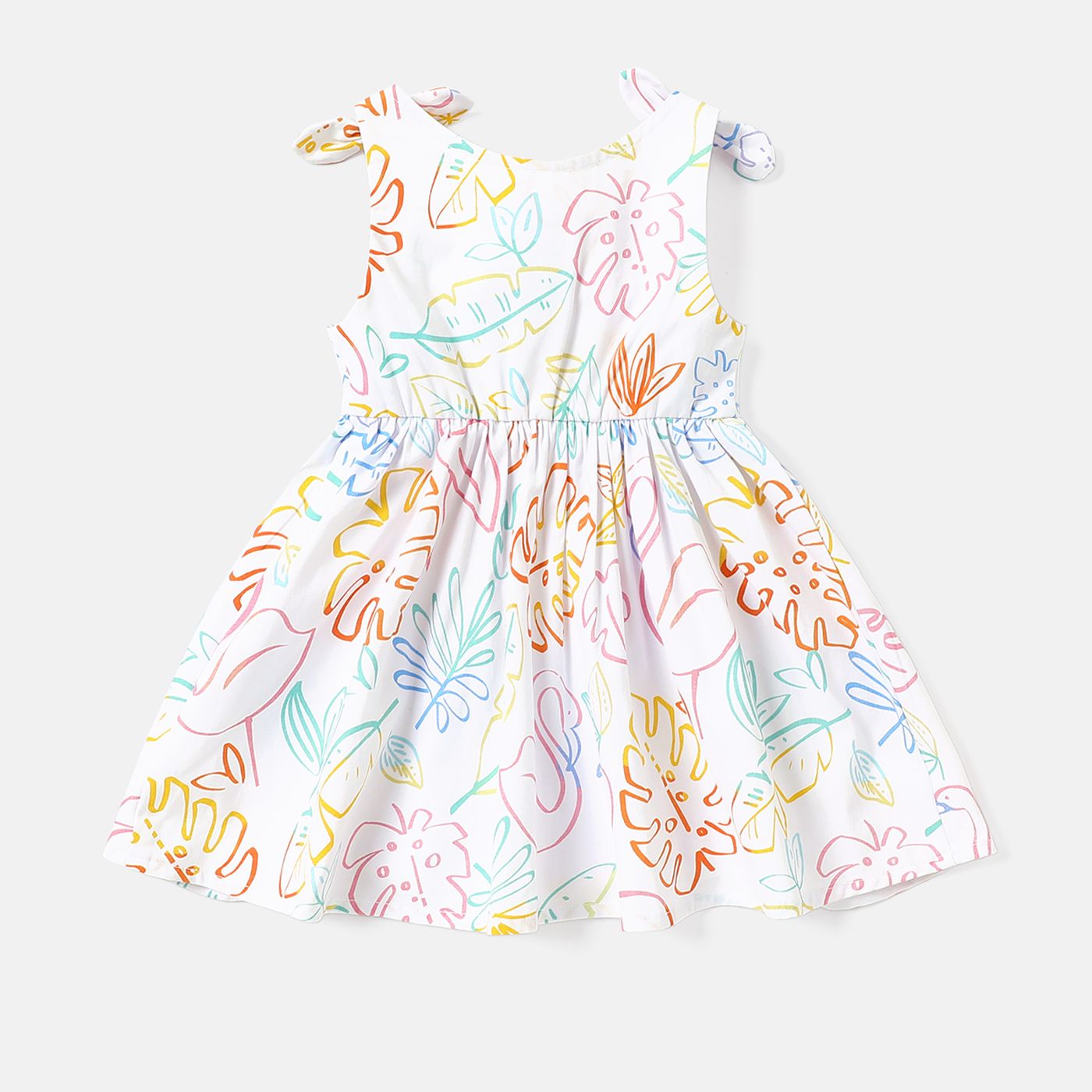 Baby Girl 100% Cotton Plant Floral Print Knot Shoulder Tank Dress