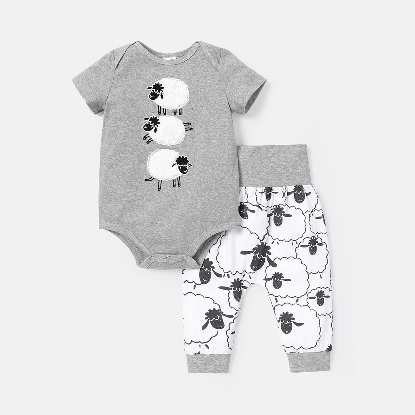 2pcs Baby Girl / Boy 100% Coton Mouton Graphic Romper Et Ensemble De Pantalons