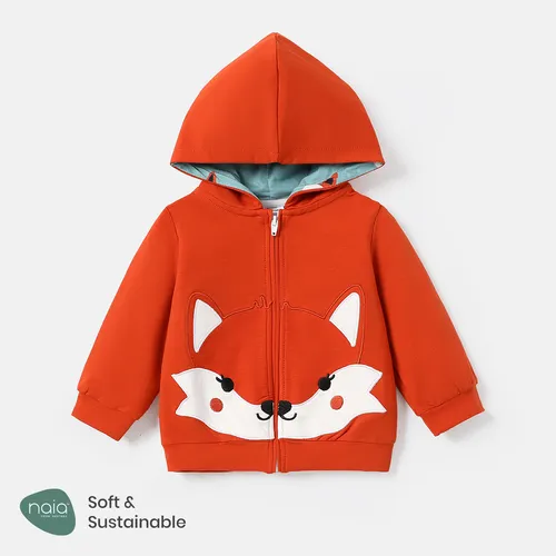 Baby Boy/Girl Cotton Fox Embroidered Hooded Print Lined Naia™ Jacket Coat