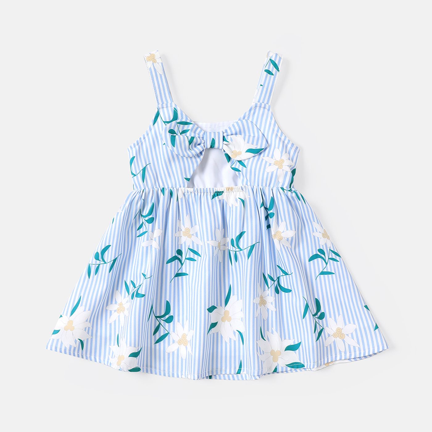 Baby Girl Plant Striped Print Bow Decor Cut Out Front Slip Dress