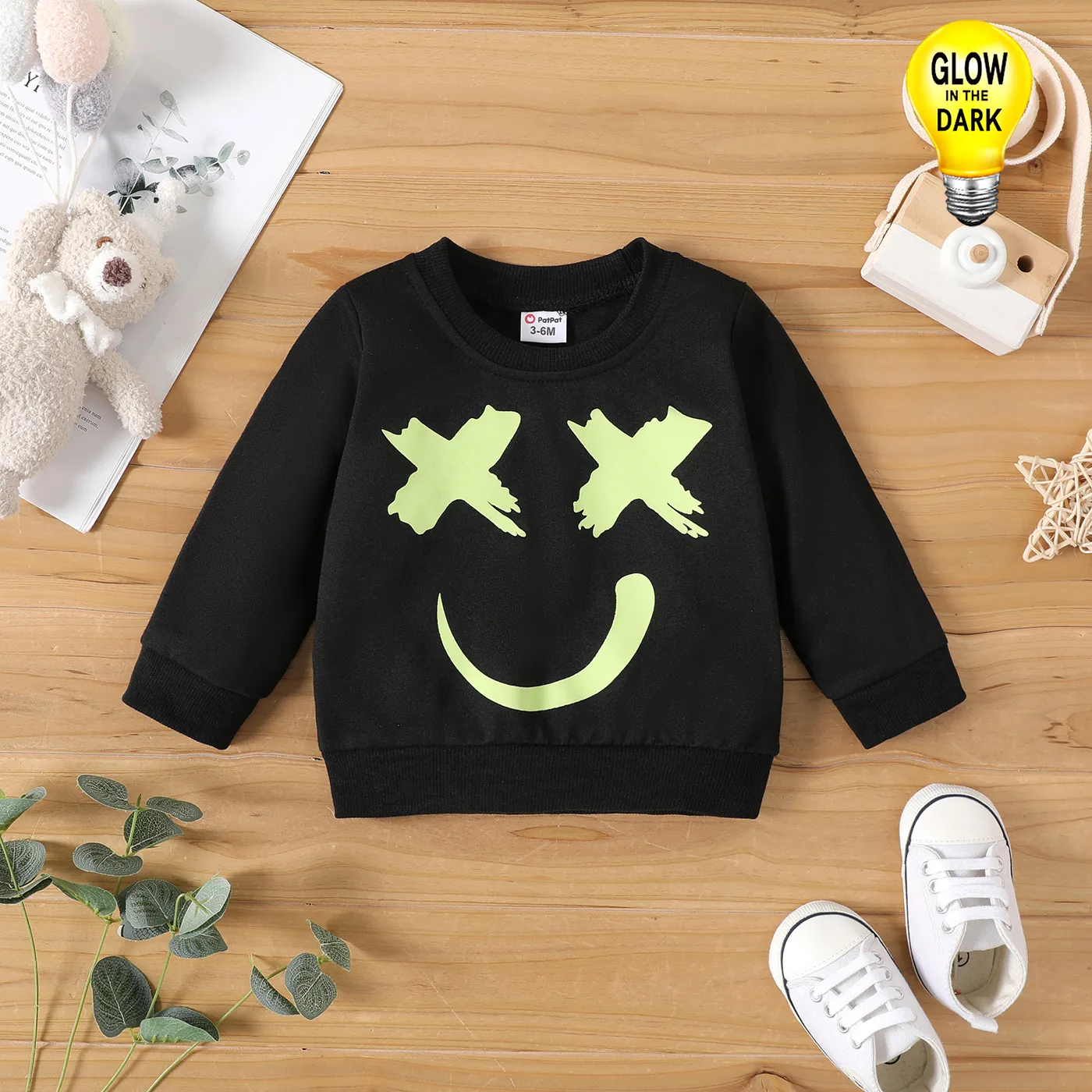 Baby Boy/Girl Glow in The Dark Print Long-sleeve Sweatshirt Black image 6