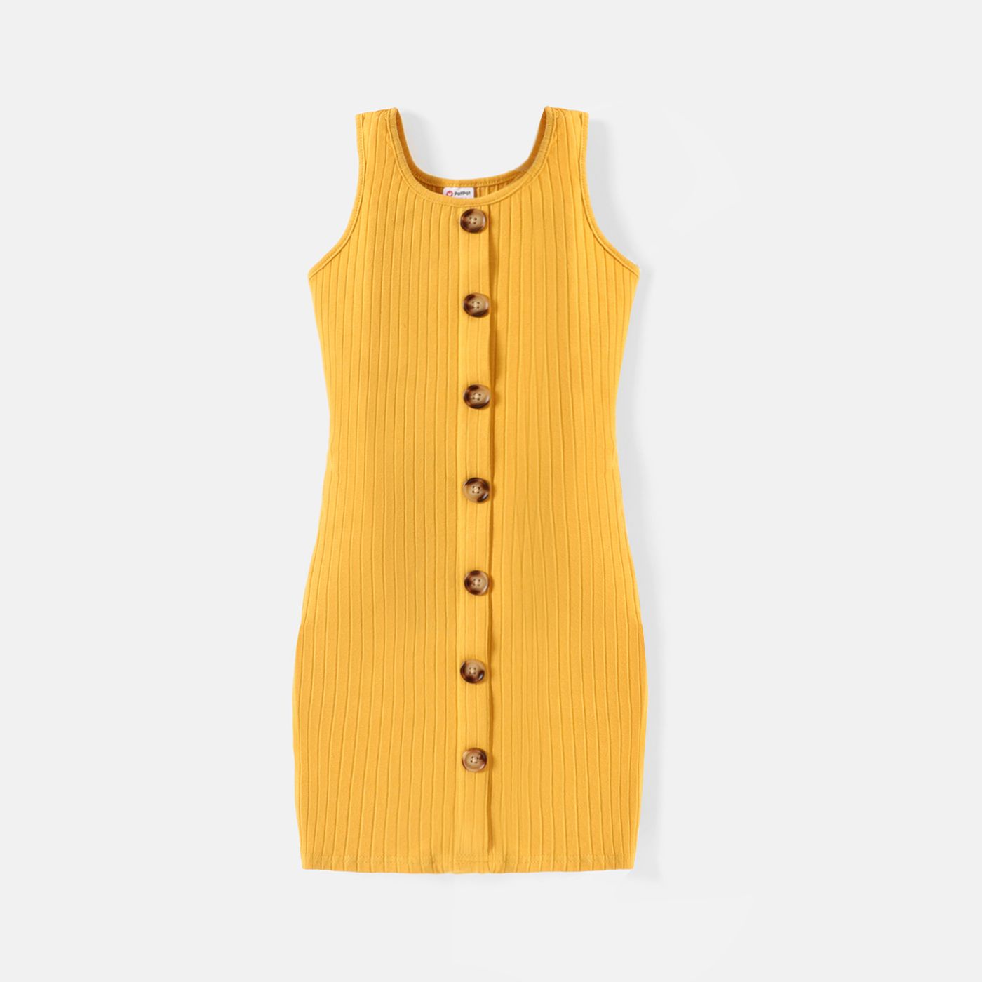 

Kid Girl Cotton Solid Color Button Design Sleeveless Dress