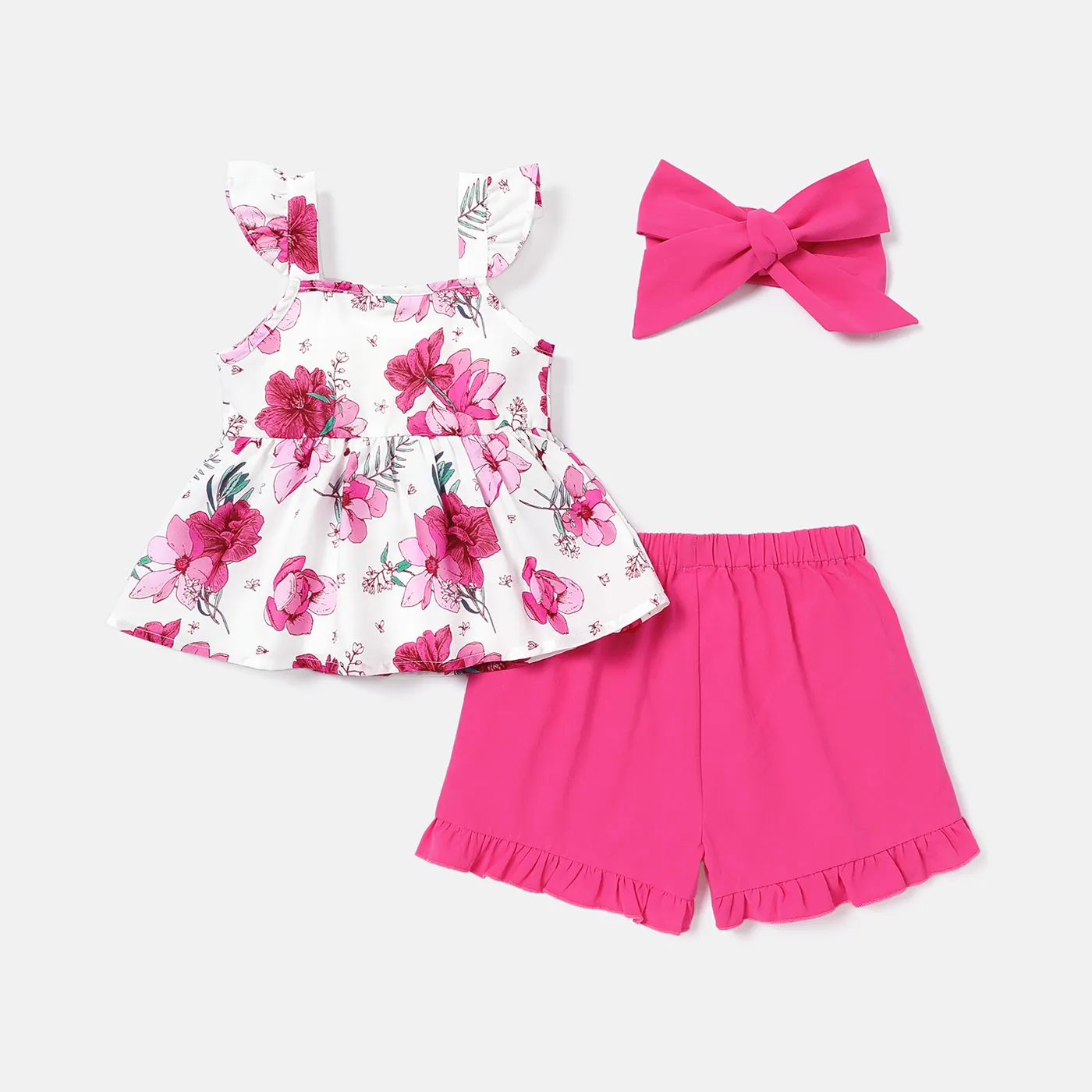 3 unidades Bebé Menina Flor grande Bonito Sem mangas Conjunto para bebé Roseo image 2