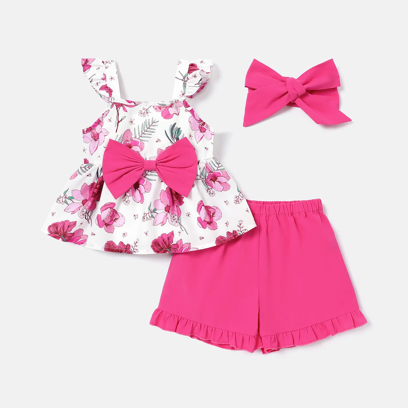 3 unidades Bebé Menina Flor grande Bonito Sem mangas Conjunto para bebé Roseo big image 1