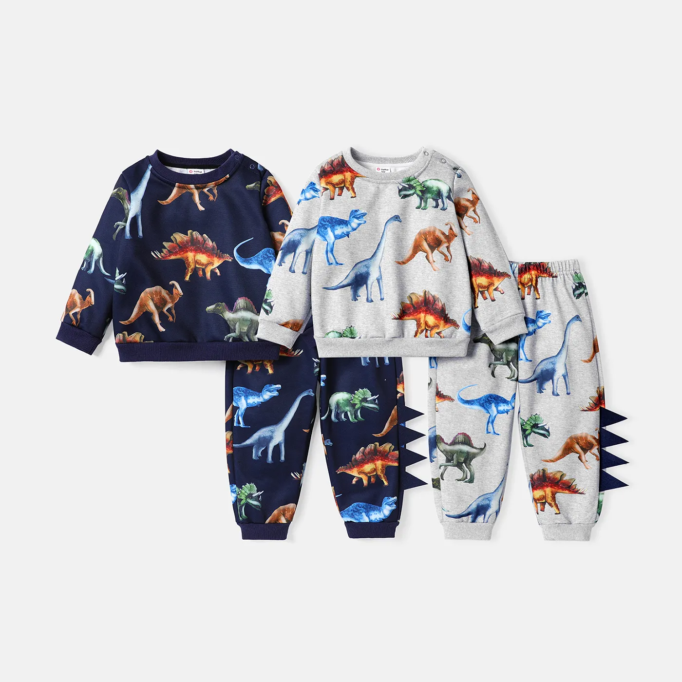 2pcs Toddler Boy Animal Dinosaur Print Sweatshirt And Elasticized Pants Set