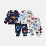 2pcs Toddler Boy Animal Dinosaur Print Sweatshirt and Elasticized Pants set Black