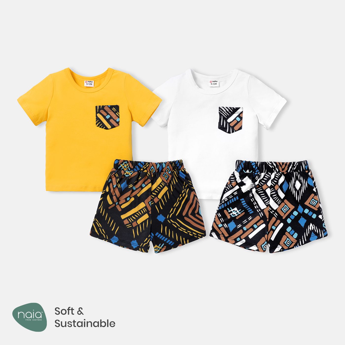 2pcs Baby Boy Cotton Short-sleeve Tee and Geo Print Naiatm Shorts Set