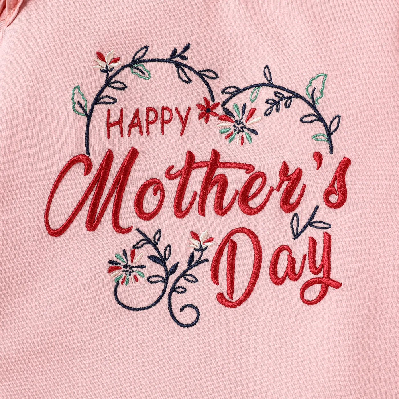 Mother's Day Toddler Girl Cotton Letter Embroidered Flutter-sleeve Tee Pink image 4