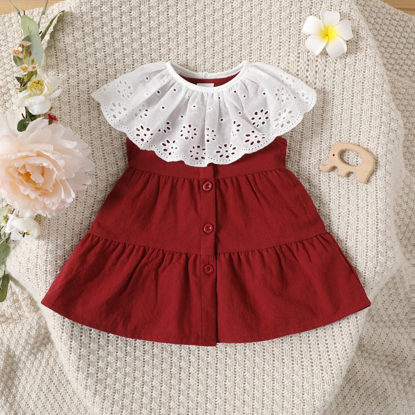 

2pcs Baby Girl 100% Cotton Button Front Tank Dress with Detachable Collar Set