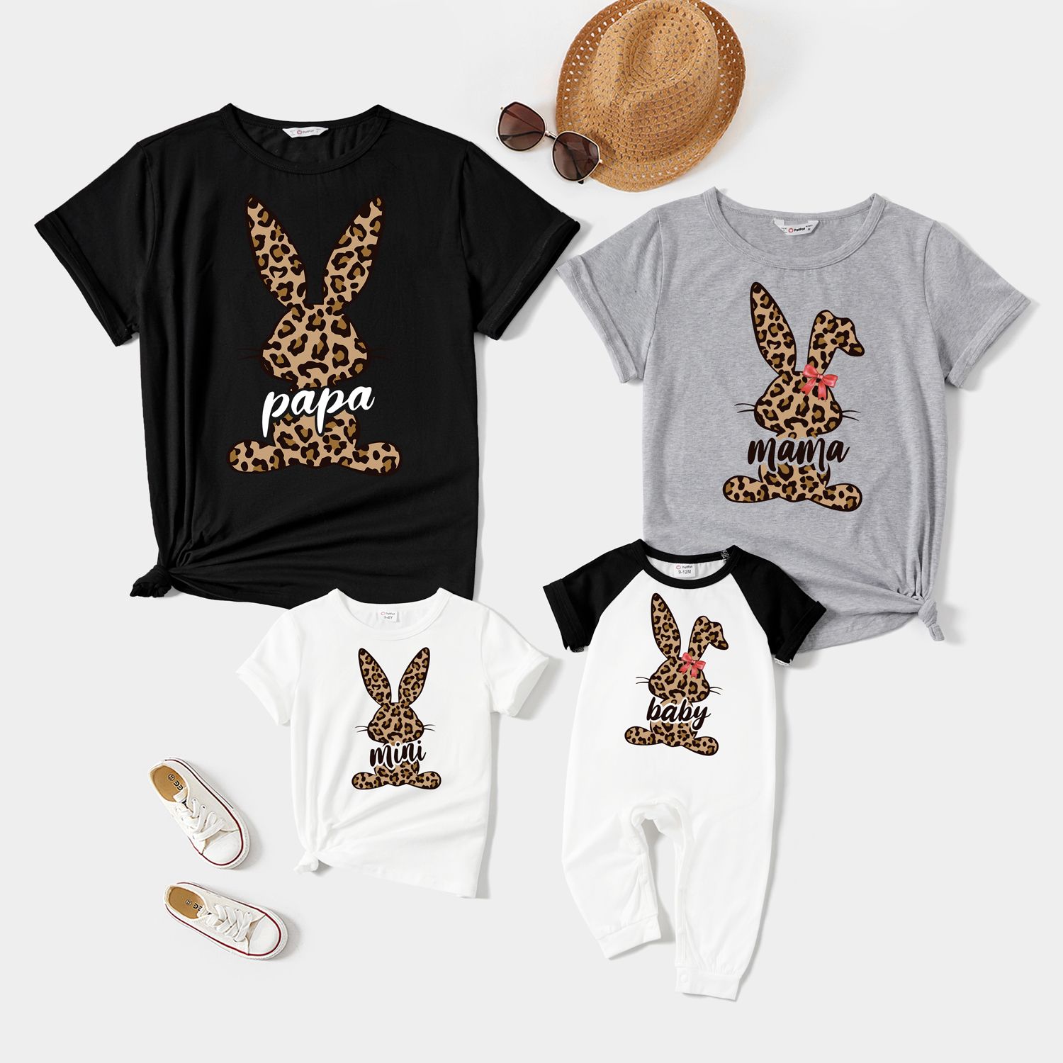 

Easter Family Matching Cotton Short-sleeve Leopard Rabbit & Letter Print Tee