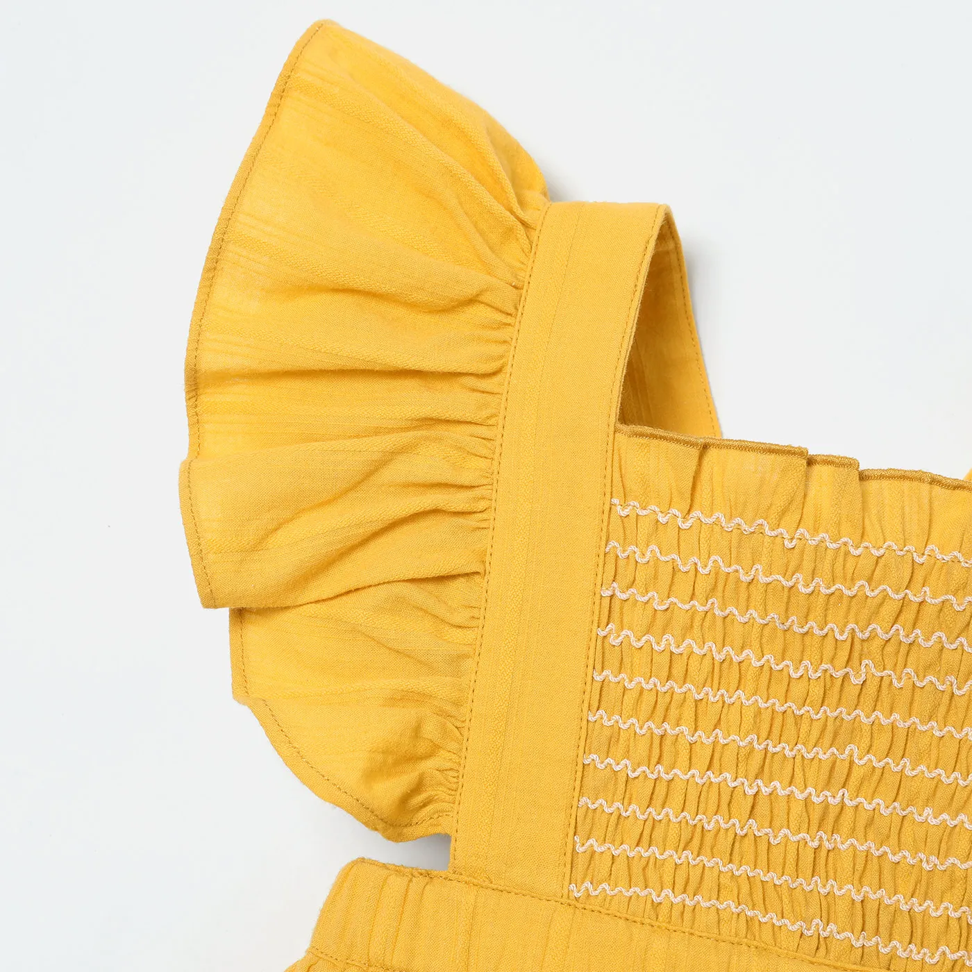 Baby Girl 100% Cotton Smocked Ruffled Bodysuit Yellow image 3