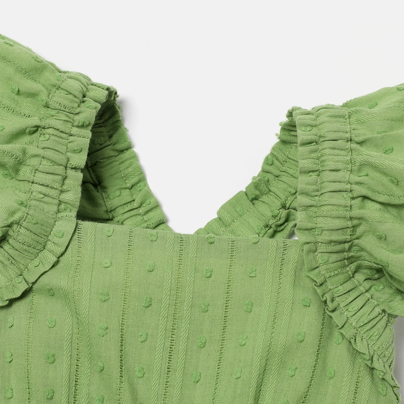 Baby Girl 100% Cotton Green Textured Ruffled Sleeveless Dress MediumSpringGreen image 3