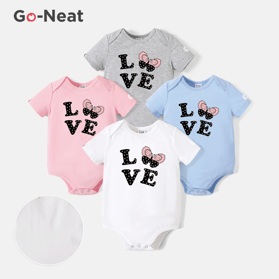 [0M-24M] Go-Neat Water Repellent and Stain Resistant Butterfly & Letter Print Short-sleeve Romper