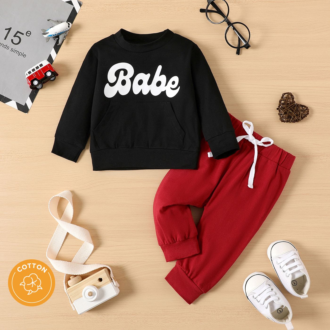 

2pcs Baby Boy/Girl 95% Cotton Letter Print Long-sleeve Sweatshirt and Sweatpants Set