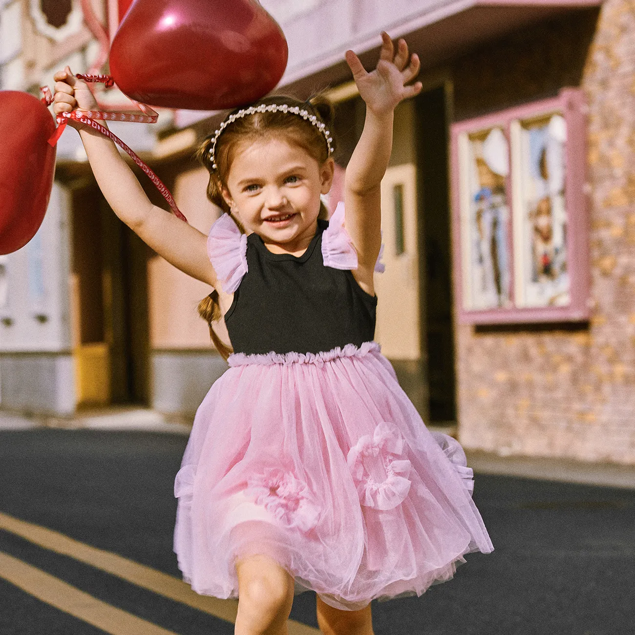 <Sweet Pink Delight> Toddler Girl Layered Mesh Combo Slip Dress / 100% algodón Smocked Dress / Mesh Combo Tank Dress negro/rosa big image 1