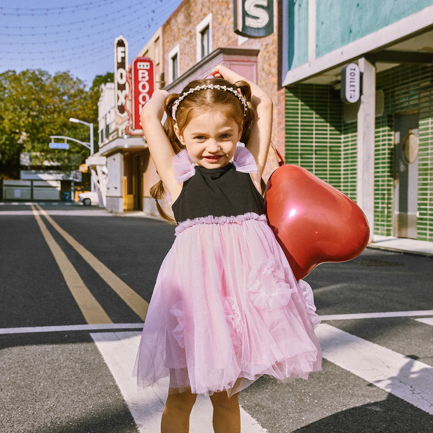 Toddler Girl Colorblock Mesh Overlay Combo Ruffled Tank Dress Black/Pink image 6