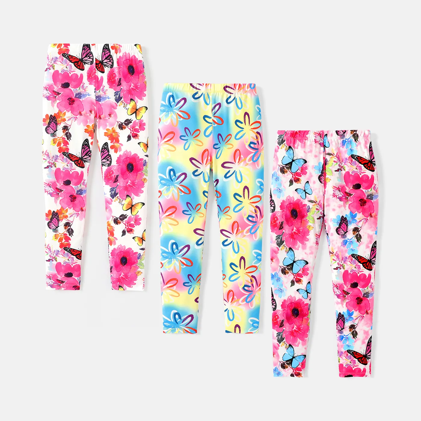 Kid Girl Floral/Star Print Elasticized Leggings White image 2