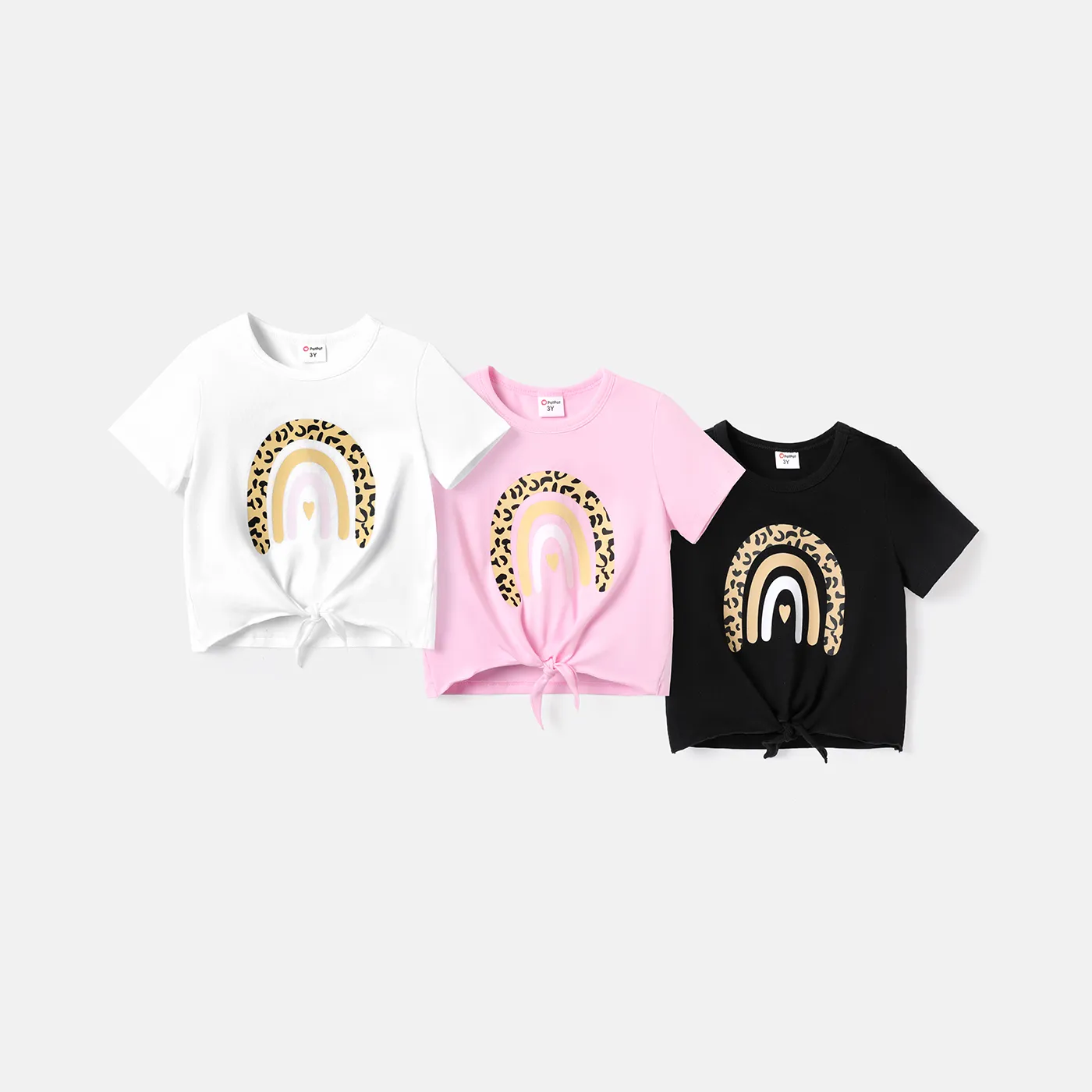 Toddler Girl Rainbow Print Tie Knot Short-sleeve Cotton Tee Pink image 6