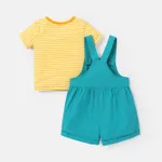 2pcs Baby Girl/Boy 95% Cotton Stripe Short-sleeve Tee and 100% Cotton Vehicle Graphic Overall Romper Set  image 2