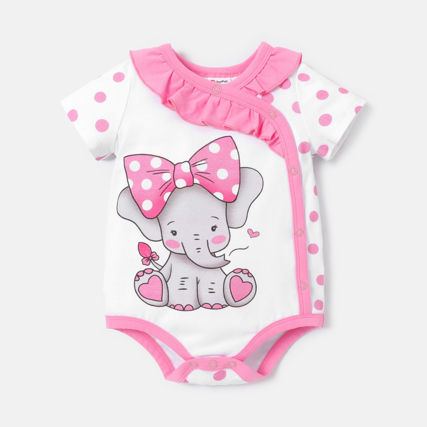 Baby Girl Elephant & Polka Dots Print Short Sleeve Cotton Bodysuit