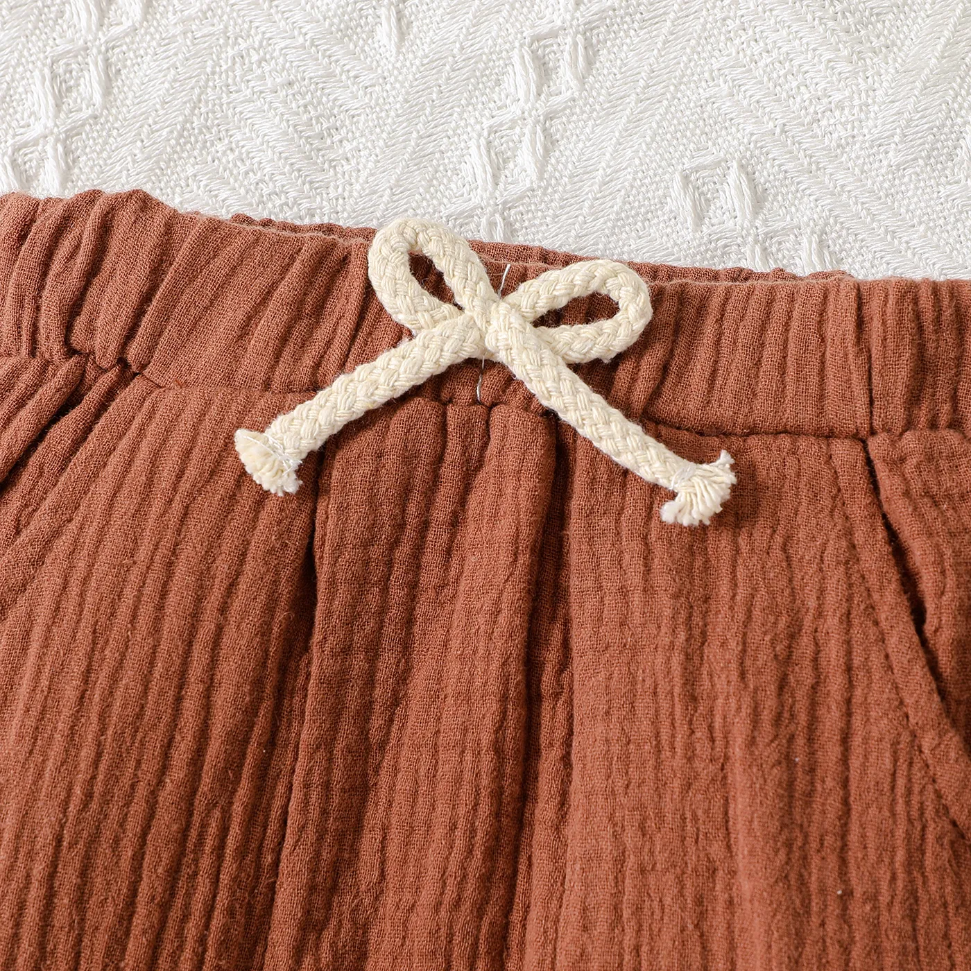 pantalone harem in vita elasticizzato a righe crêpe marrone/kaki per neonato/bambino  image 5