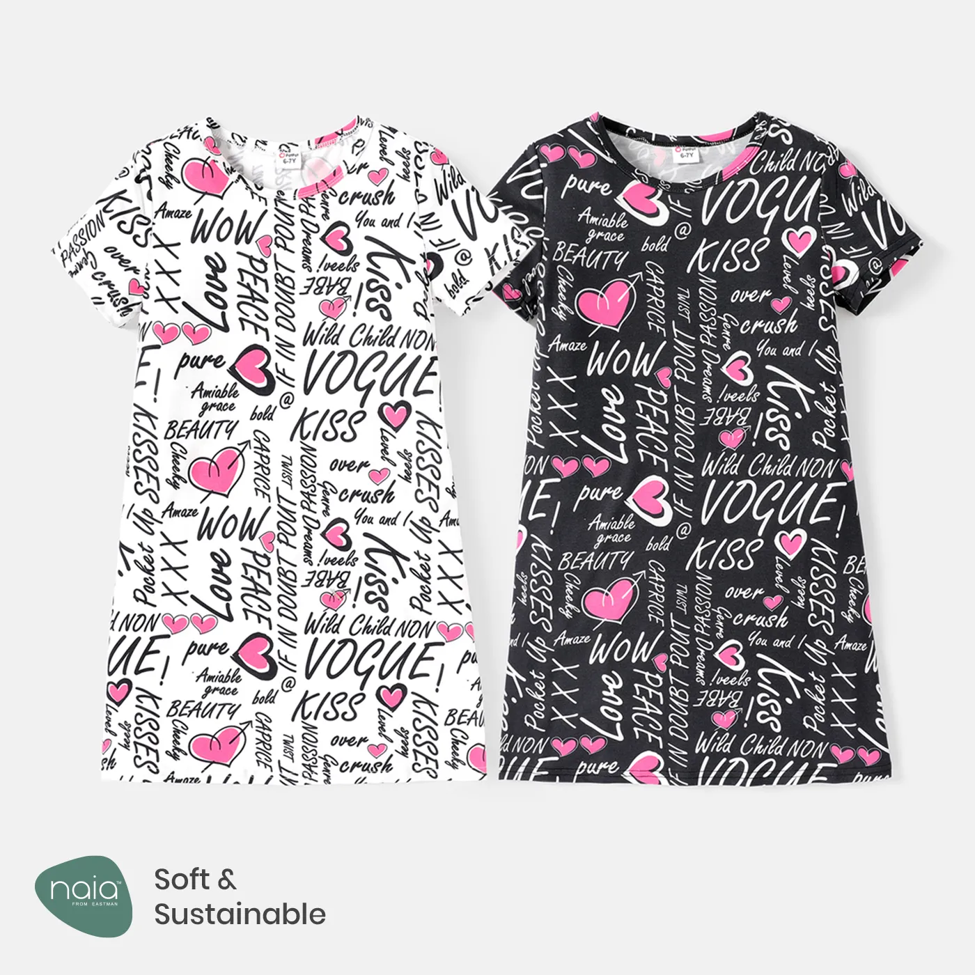 Kid Girl Naia Letter Heart Print Short-sleeve Tee Dress
