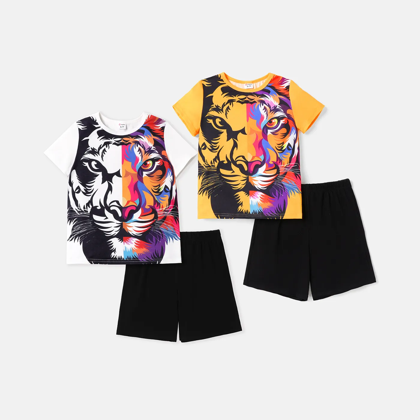 2pcs Kid Boy Naia Animal Lion Print Short-sleeve Tee and Elasticized Shorts Set