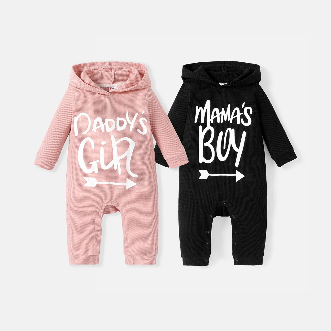 Baby Boy/Girl Letter Print Waffle Textured Hooded Long-sleeve Jumpsuit