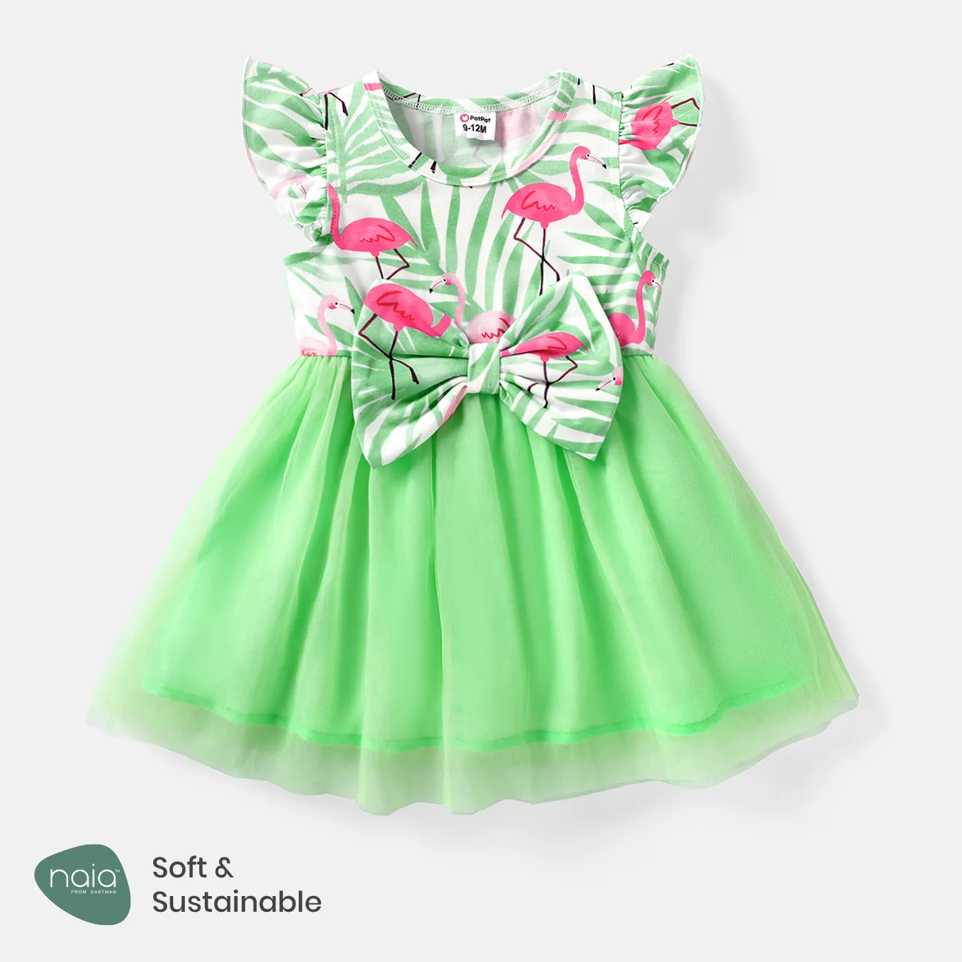 Baby Girl Naiaâ¢ Flamingo Print Bow Front Flutter-sleeve Mesh Panel Fairy Dress
